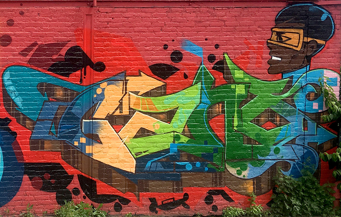 graffiti lettering with hero character