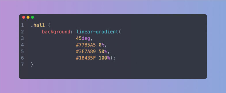 Code sample showing the basic CSS class name and background linear gradient