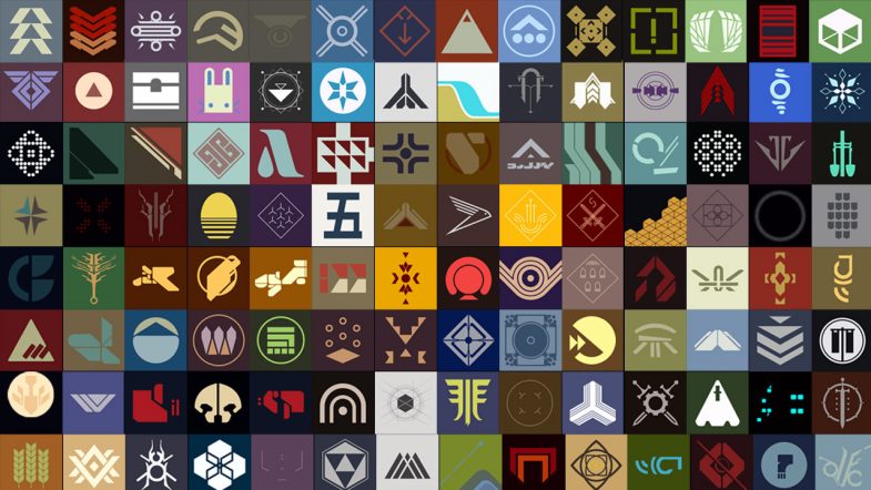 A grid of squares, each an illustration of a symbol from the videogame Destiny