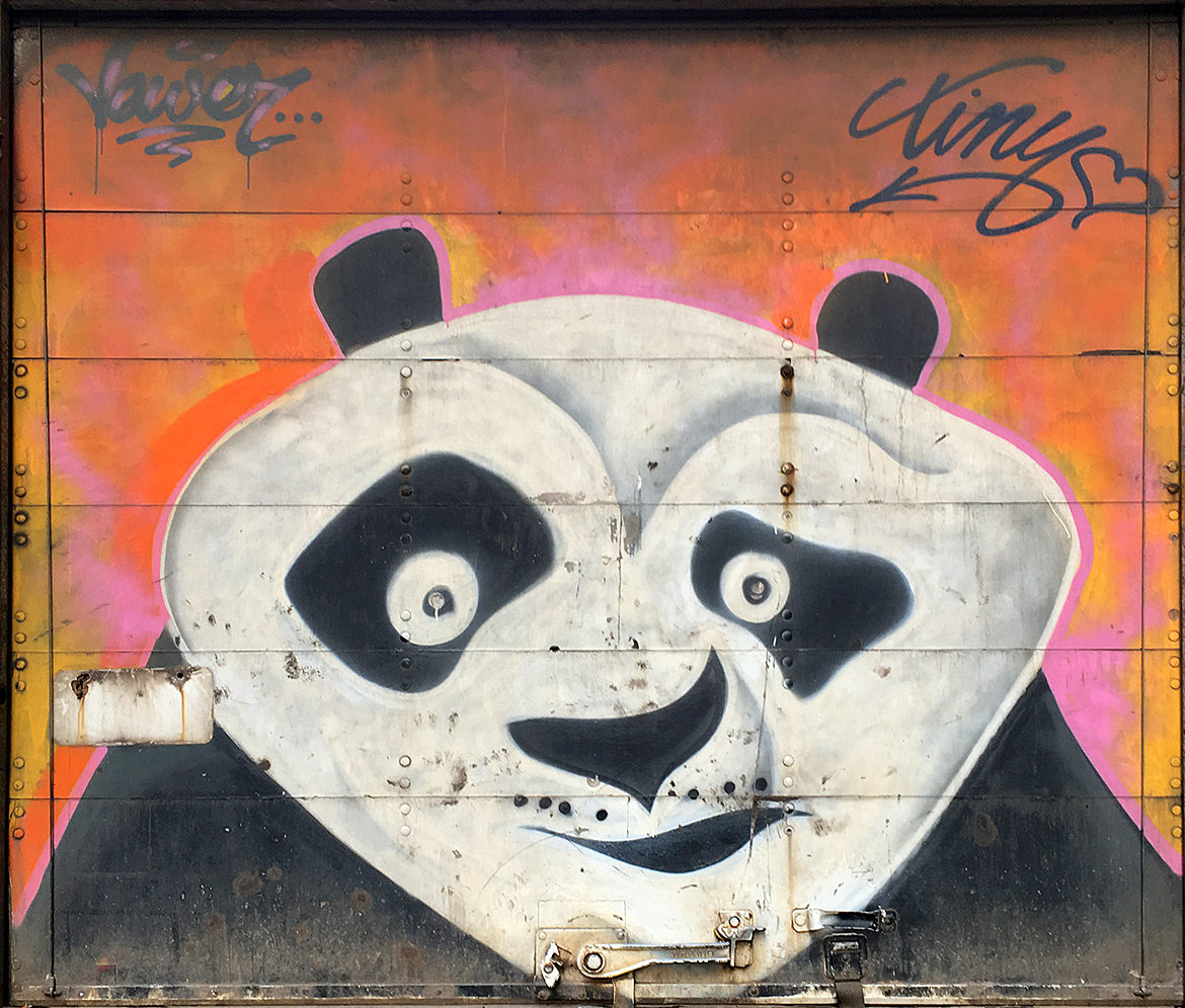 grafitti spray paint illustraton of a cartoon panda bear